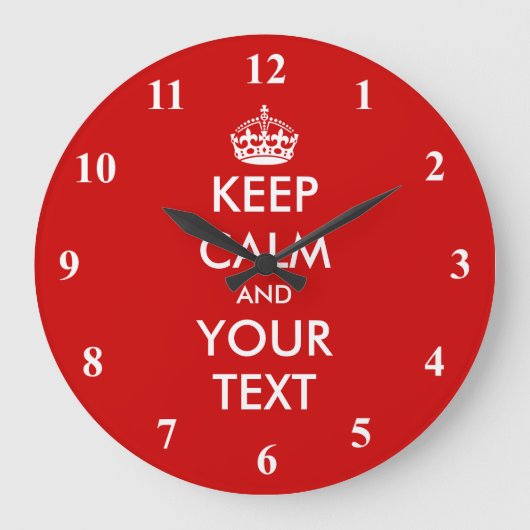 Large Keep Calm wall clock | Customizable design Grote Klok (Voorkant)