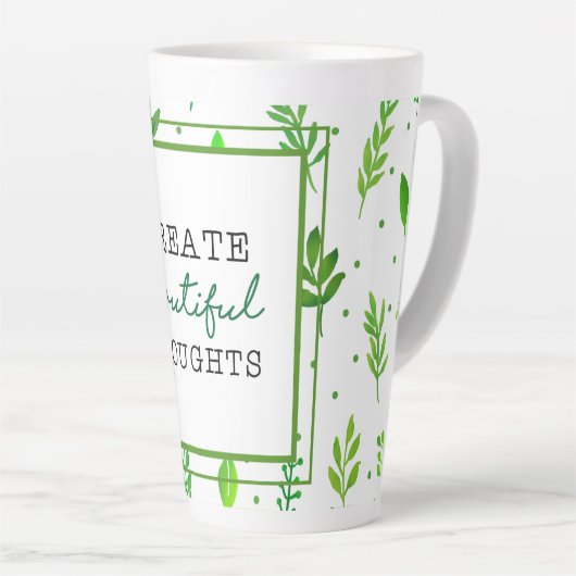 Large Latte Mug | Nature Green Leafy Pattern Print Latte Mok (Rechterhoek)