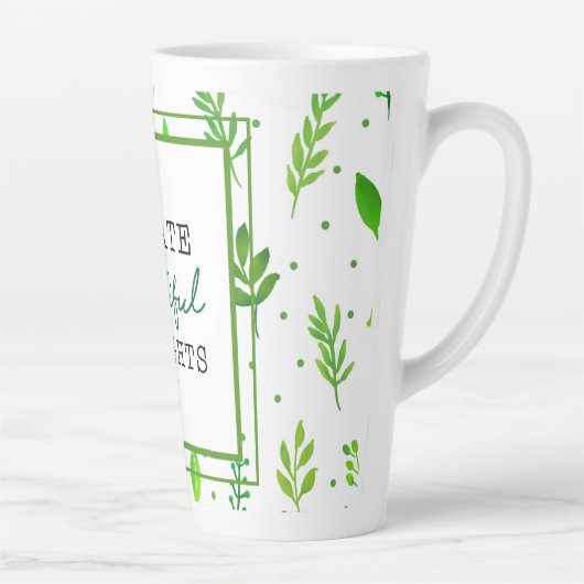 Large Latte Mug | Nature Green Leafy Pattern Print Mok (Rechts)