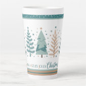 Large Latte Mug with Christmas Trees minimalist Mok (Voorkant)
