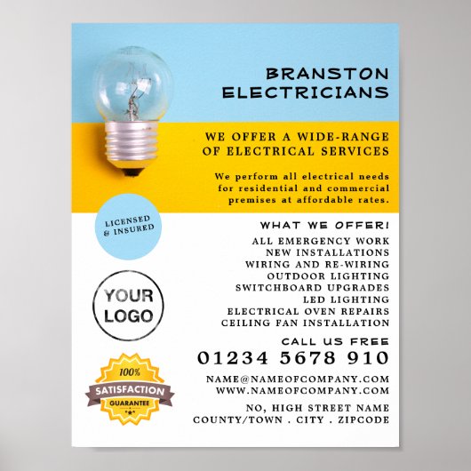 Large Lightbulb, Electrician Advertising Poster (Voorkant)