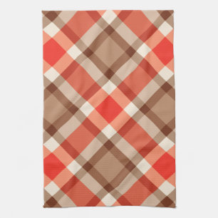 Large Modern Bias Pset, Coral Oranje, Brown & Tan Theedoek