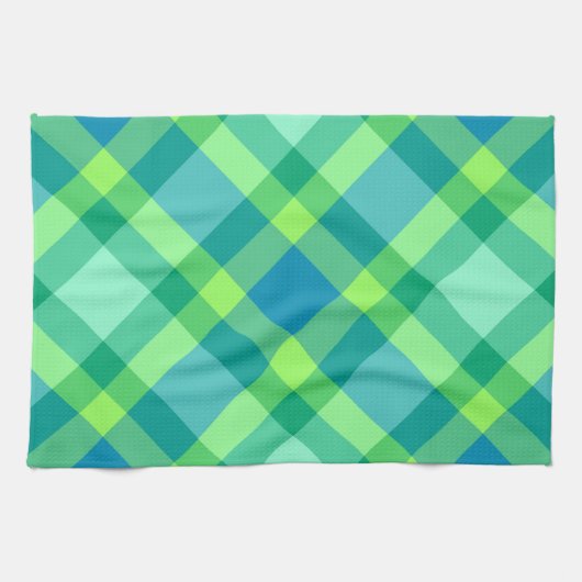 Large Modern Bias Pset, Jade Green & Turquoise Theedoek (Horizontaal)