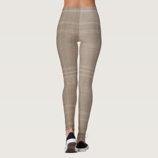 Large Neutral Light Taupe Wool Tartan Leggings (Achterkant)