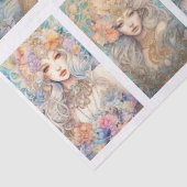 Large Pastel Watercolor Floral Mermaid Decoupage Tissuepapier (Detail)