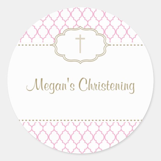 Large Pink and Gold Christening Baptism Sticker (Voorkant)