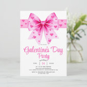 Large pink bow and hearts Galentine's Day party Kaart (Staand voorkant)