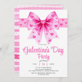 Large pink bow and hearts Galentine's Day party    Kaart (Voorkant / Achterkant)