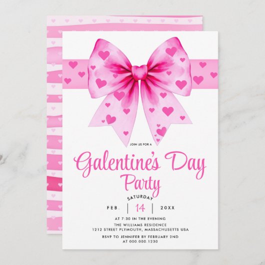 Large pink bow and hearts Galentine's Day party Kaart (Voorkant / Achterkant)