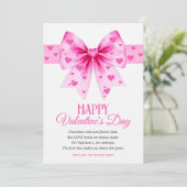 Large pink bow with hearts Happy Valentine's Day  Feestdagenkaart (Staand voorkant)