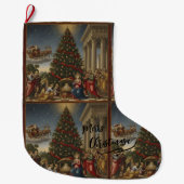 Large Polyester Nativity Santa Christmas Stocking Grote Kerstsok (Voorkant)
