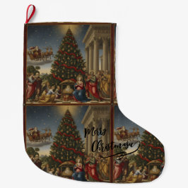 Large Polyester Nativity Santa Christmas Stocking Grote Kerstsok
