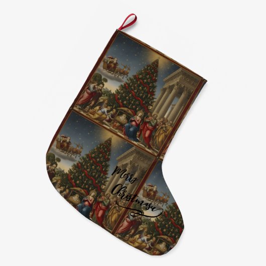 Large Polyester Nativity Santa Christmas Stocking Grote Kerstsok (Voorkant (Hangend))