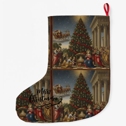 Large Polyester Nativity Santa Christmas Stocking Grote Kerstsok (Achterkant)