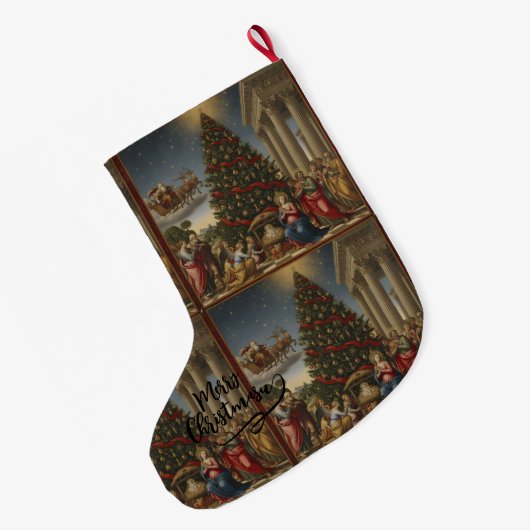 Large Polyester Nativity Santa Christmas Stocking Grote Kerstsok (Achterkant (Hangend))