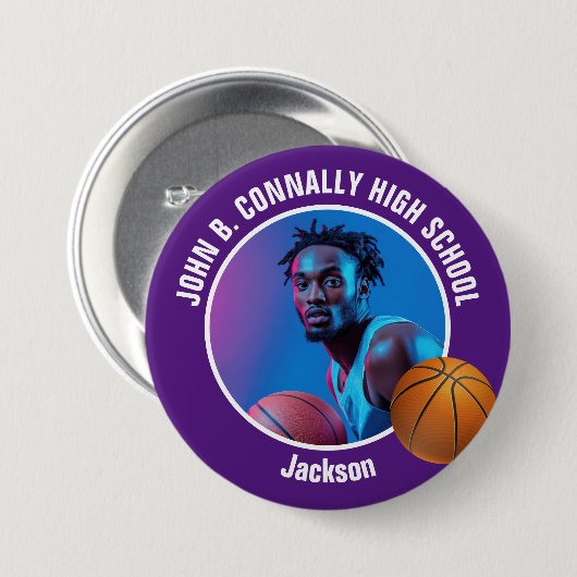 Large Purple High School Basketball Player Photo Ronde Button 7,6 Cm (Voorkant /achterkant)
