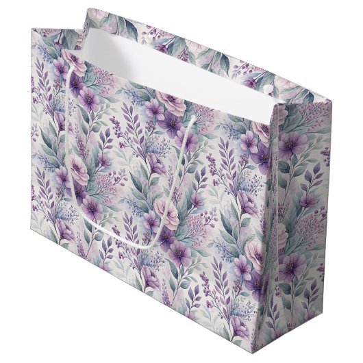 Large Purple Lavender Floral Gift Bag Groot Cadeauzakje (Voorkant Gekanteld)