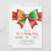 Large red and green bow christmas holiday party kaart (Voorkant)