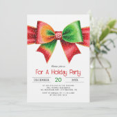 Large red and green bow christmas holiday party kaart (Staand voorkant)