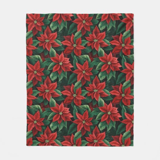 Large Red and Green Poinsettias Digital Art Fleece Deken (Voorkant)