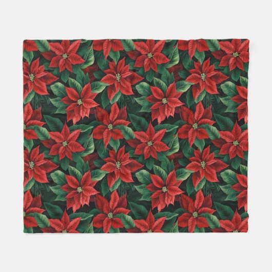 Large Red and Green Poinsettias Digital Art Fleece Deken (Voorkant (Horizontaal))