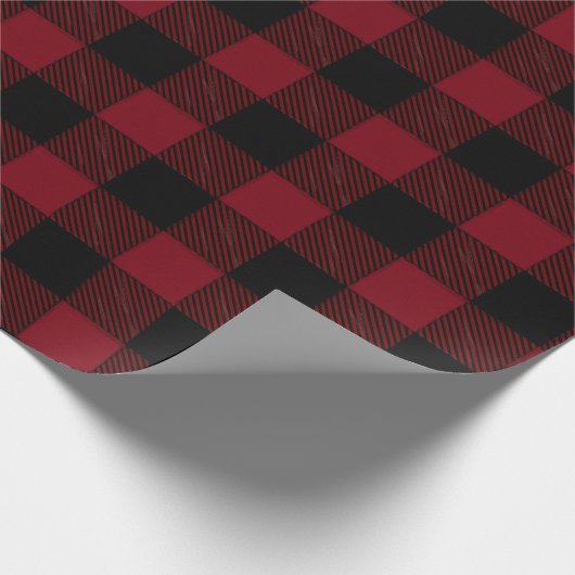 Large Red Black Plaid Pattern Christmas Cadeaupapier (Hoek)