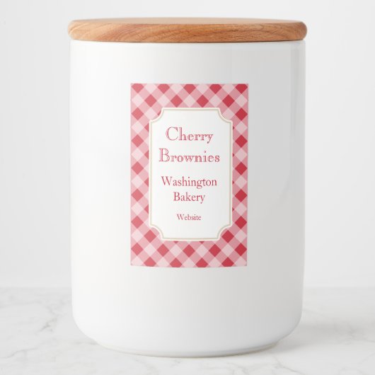 Large Red Gingham Labels Voedselcontainer Etiket (Voorkant)