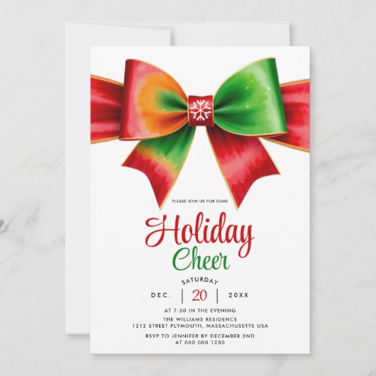 Large red, green bow and stripes Christmas party Kaart (Voorkant)