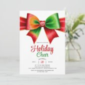 Large red, green bow and stripes Christmas party Kaart (Staand voorkant)