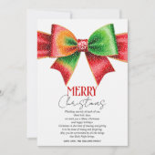Large red, green bow, snowflakes Merry Christmas Feestdagenkaart (Voorkant)