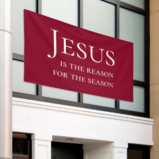 Large Red Jesus is the reason for Christmas Sign Spandoek