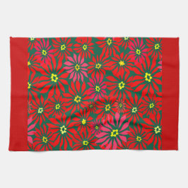 Large Red Poinsettia Flowers on Green Red Borders Theedoek