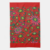 Large Red Poinsettia Flowers on Green Red Borders Theedoek (Verticaal)