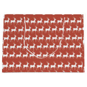 Large Red Reindeer Pattern Holiday Gift Bag Groot Cadeauzakje (Voorkant)