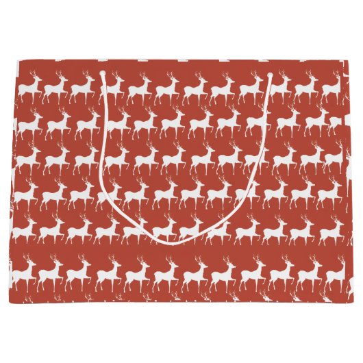 Large Red Reindeer Pattern Holiday Gift Bag Groot Cadeauzakje (Voorkant)