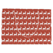 Large Red Reindeer Pattern Holiday Gift Bag Groot Cadeauzakje (Achterkant)