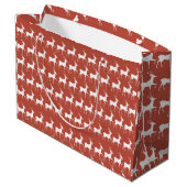 Large Red Reindeer Pattern Holiday Gift Bag Groot Cadeauzakje (Achterkant Gekanteld)