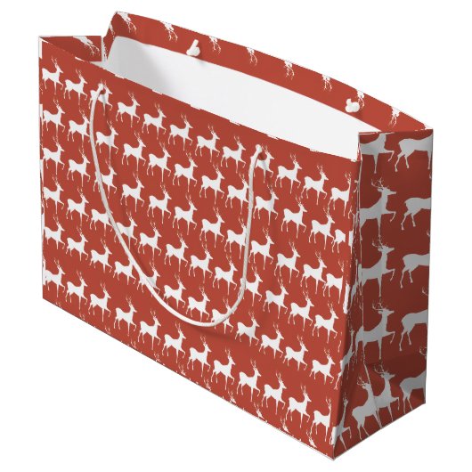 Large Red Reindeer Pattern Holiday Gift Bag Groot Cadeauzakje (Achterkant Gekanteld)