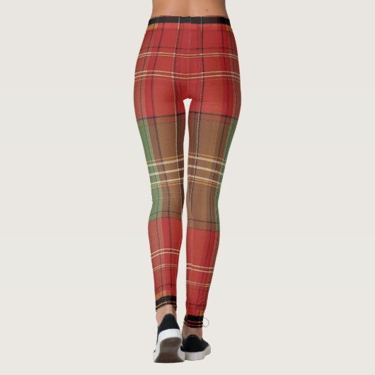 Large Red Sage Brown Vertical Tartan Leggings (Achterkant)