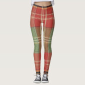 Large Red Sage Brown Vertical Tartan Leggings (Voorkant)