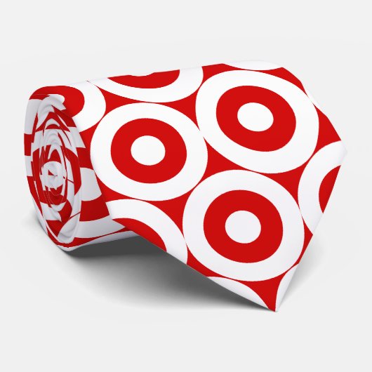 Large Red White Circles Bullseye Target Tie Stropdas (Opgerold)
