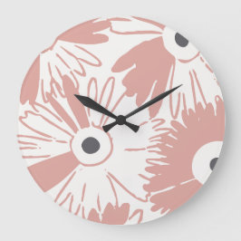 Large Retro Daisy Flower Power Dusty Rose Grote Klok