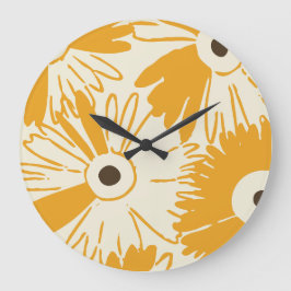 Large Retro Daisy Flower Power Goldenrod Grote Klok