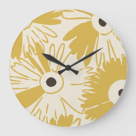 Large Retro Daisy Flower Power Mustard Gold Grote Klok