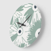 Large Retro Daisy Flower Power Muted Sage Green Grote Klok (Hoek)