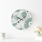 Large Retro Daisy Flower Power Muted Sage Green Grote Klok (Huis)