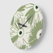 Large Retro Daisy Flower Power Olive Green Grote Klok (Hoek)