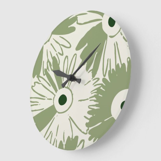 Large Retro Daisy Flower Power Olive Green Grote Klok (Hoek)