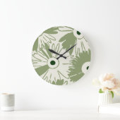 Large Retro Daisy Flower Power Olive Green Grote Klok (Huis)