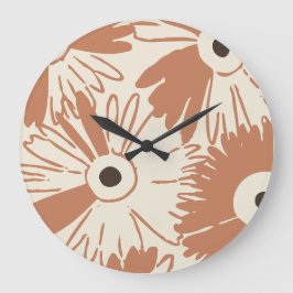Large Retro Daisy Flower Power Spiced Terracotta Grote Klok